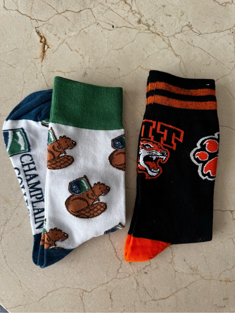 Collegiate Socks NEW 2 pack Champlain College Beaver & RIT Tiger